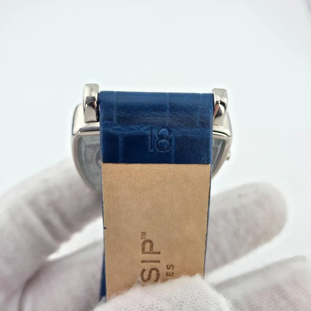 GOSSIP Ladies Quartz Watch Blue Dial & Crocodile Leather Strap Silver Tone 8